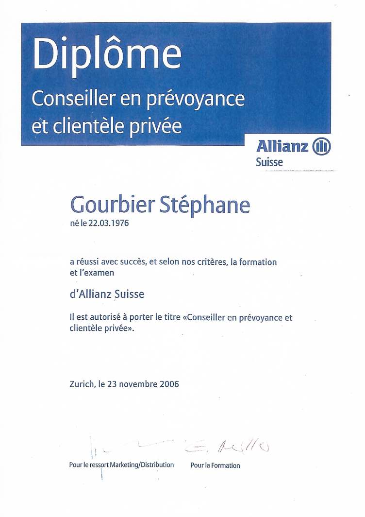 Diplôme Allianz Conseiller en prévoyance 2006